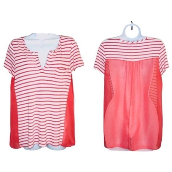 Charming Charlie Stripe Sheer Back T-shirt Coral M - Picture 1 of 11